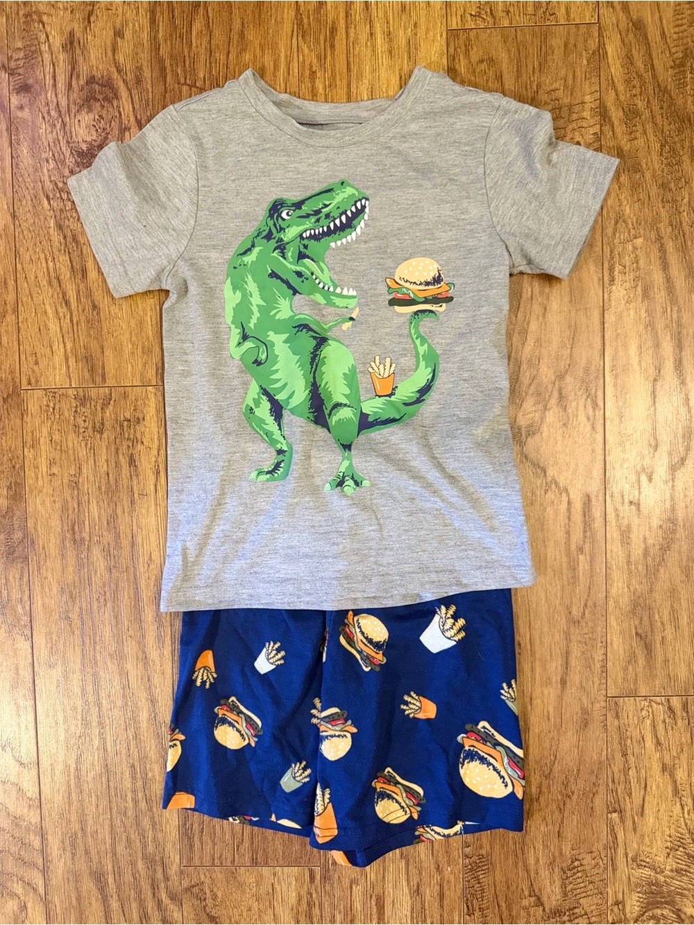 Tommy Bahama Grey Top with Green Dino & Navy Burger-Print Shorts Pajama Set